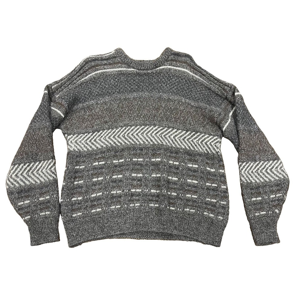 Nordstrom 100% Alpaca Sweater Men's XL Gray Pattern Crew Neck Made in Ireland